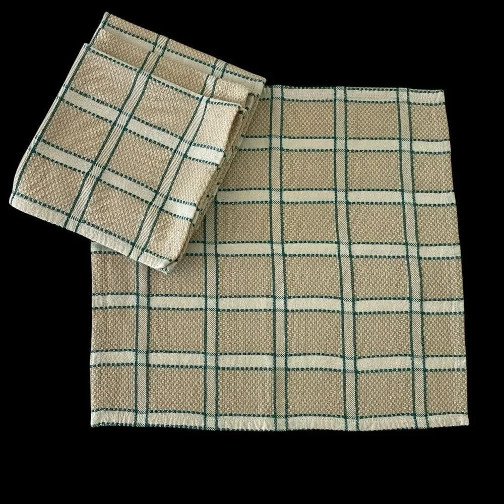 Lot of 4 Cloth Napkins Beige Green White Plaid 16